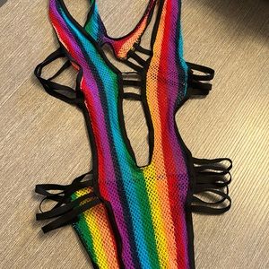 Rainbow fish net bodysuit